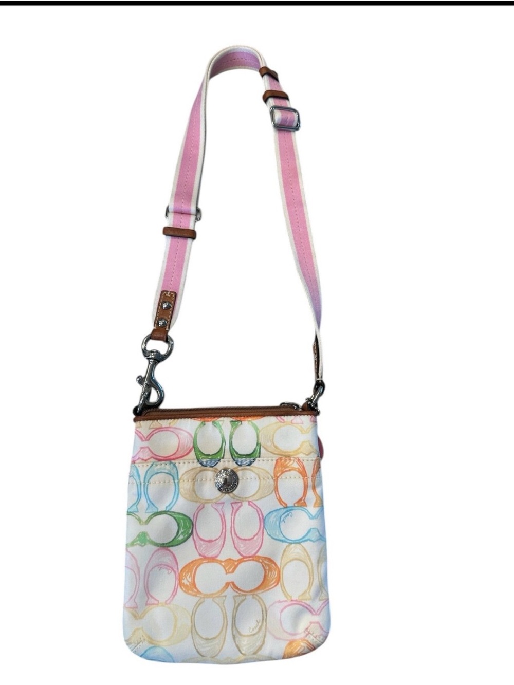 Coach Multicolor Signature Crossbody with Pink Strap